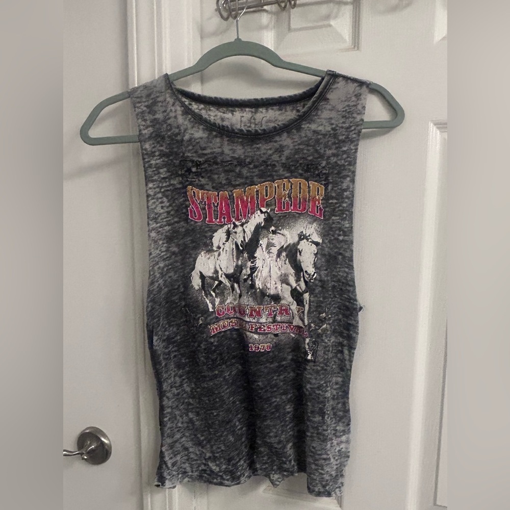 Buckle Gray Acid-Wash Tank Top with Pink & Gold Graphic